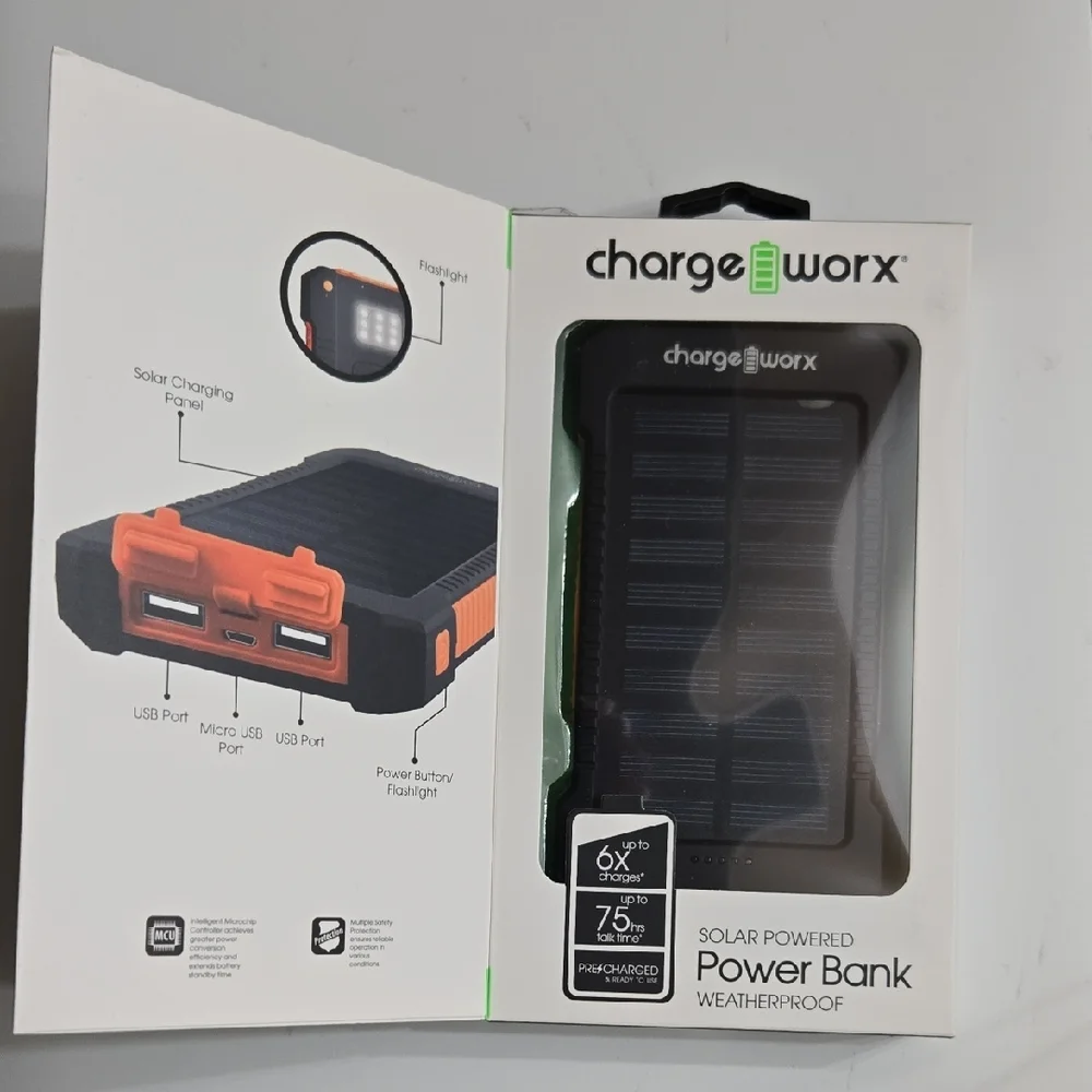 Chargeworx Solar Power Bank with Orange Accents